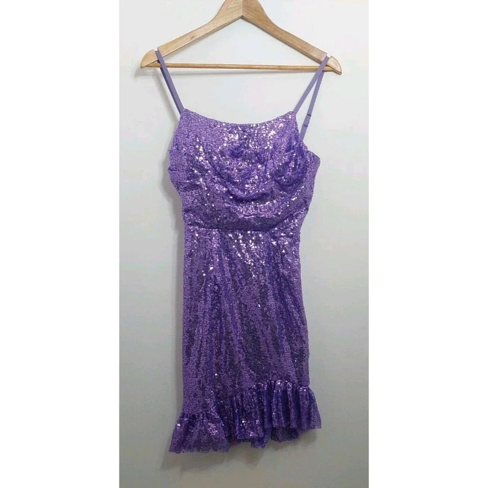 Pomuyoo Junior's Size XS Purple Sequin Dress Party Prom Wedding Homecoming